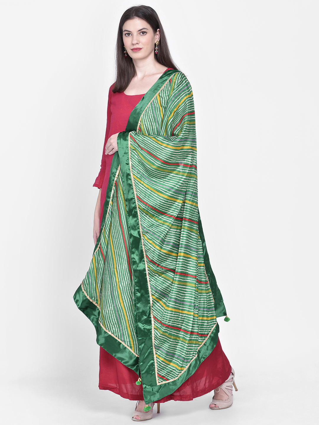 Dupatta Bazaar Woman's Lehariya Green Crepe Dupatta. - Dupatta Bazaar