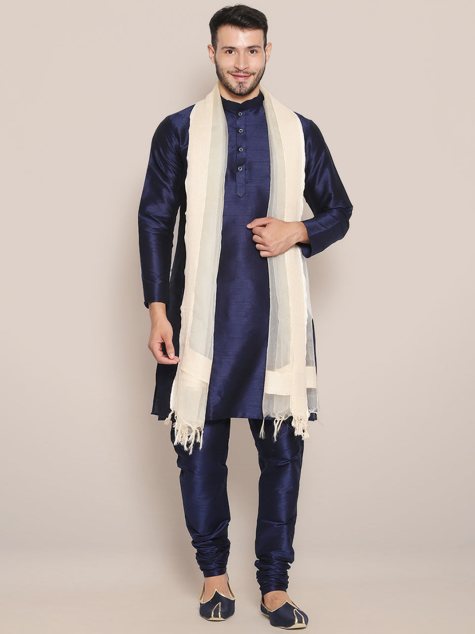 Men's Light Beige Organza Dupatta. freeshipping - Dupatta Bazaar