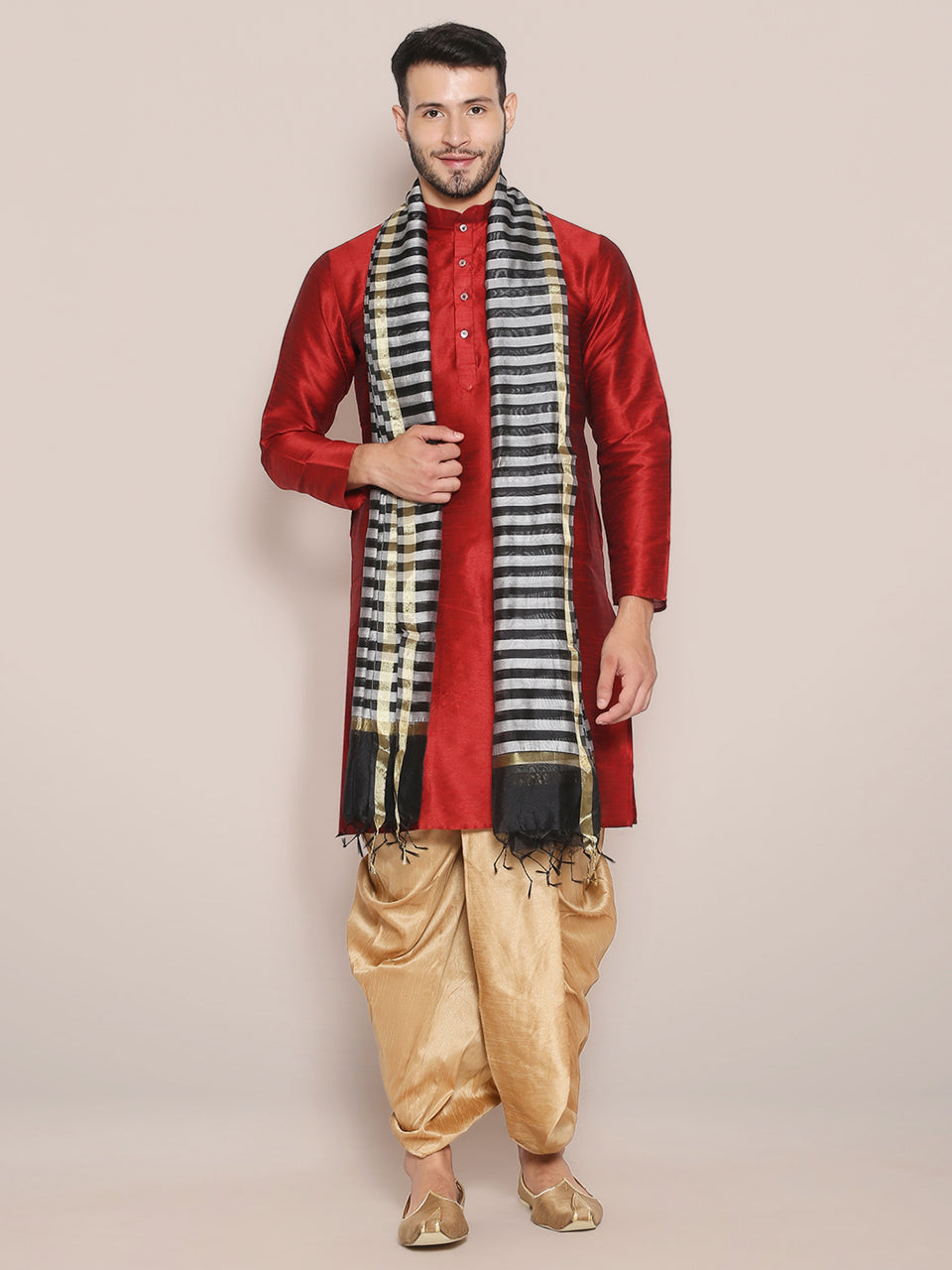 Men's Black & Silver Striped Dupatta. freeshipping - Dupatta Bazaar