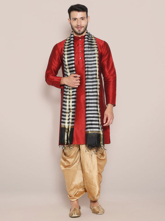 Men's Black & Silver Striped Dupatta. freeshipping - Dupatta Bazaar