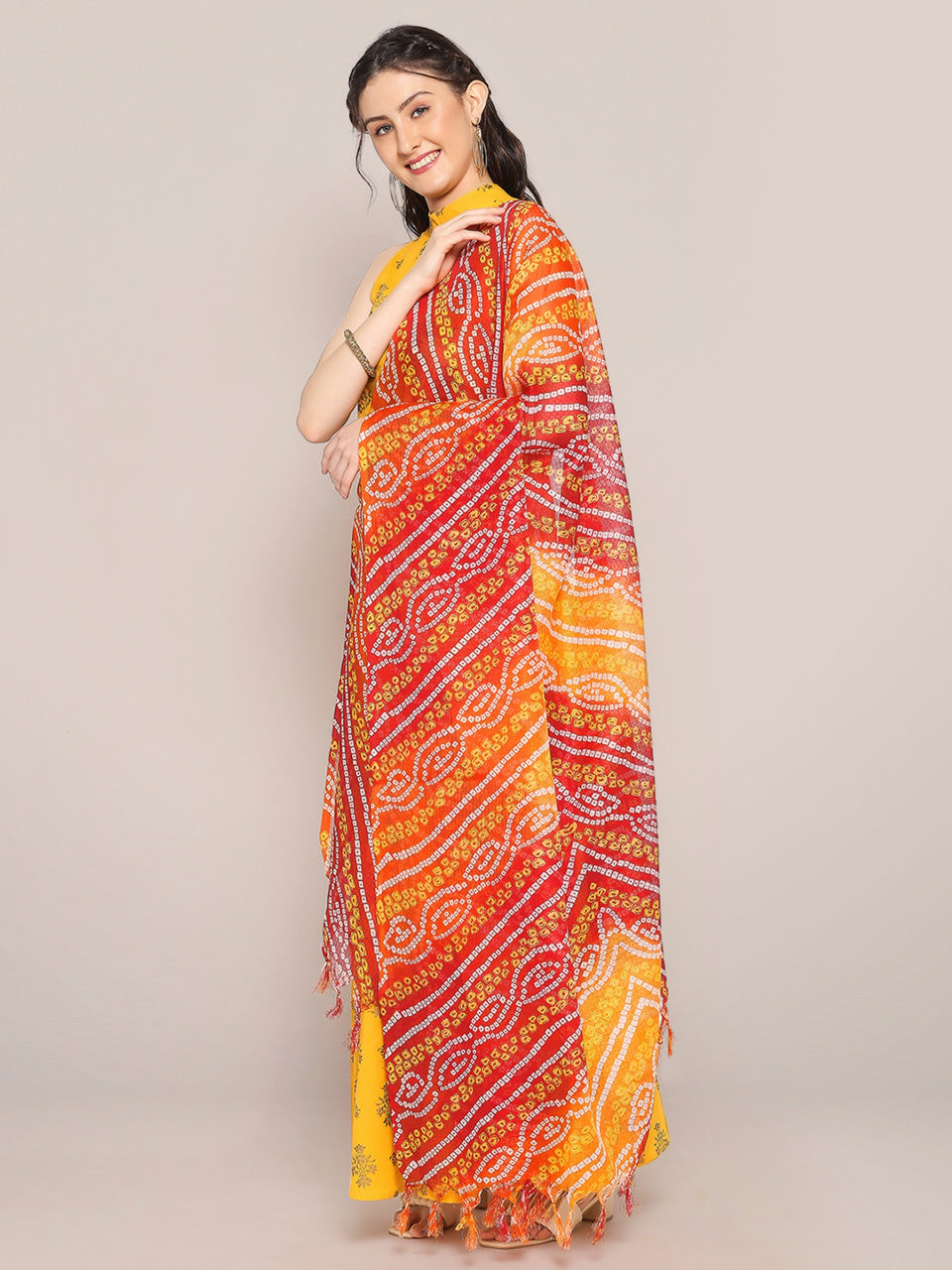 Digital Printed Red Bandhini Kota Doria Dupatta freeshipping - Dupatta Bazaar
