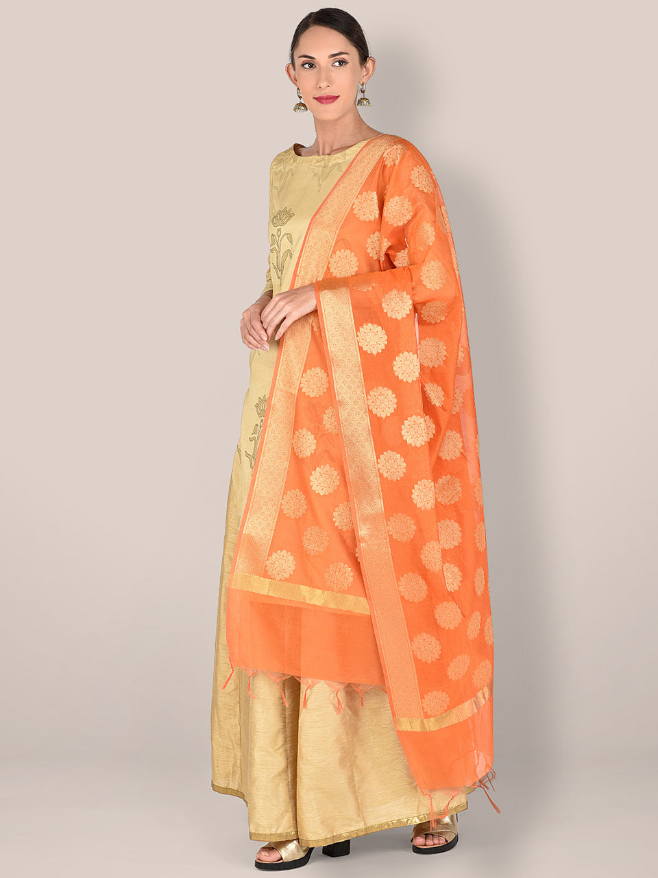 Orange Banarasi Silk Dupatta. freeshipping - Dupatta Bazaar