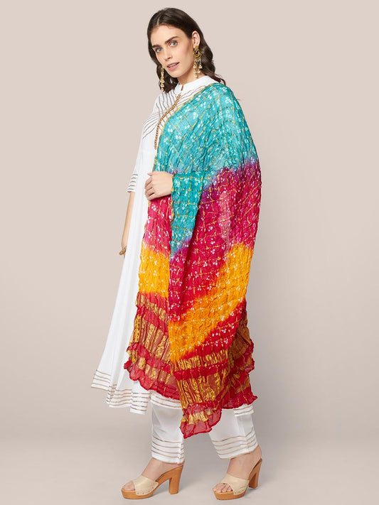 Multicoloured Bandhini Gharchola Silk Dupatta freeshipping - Dupatta Bazaar