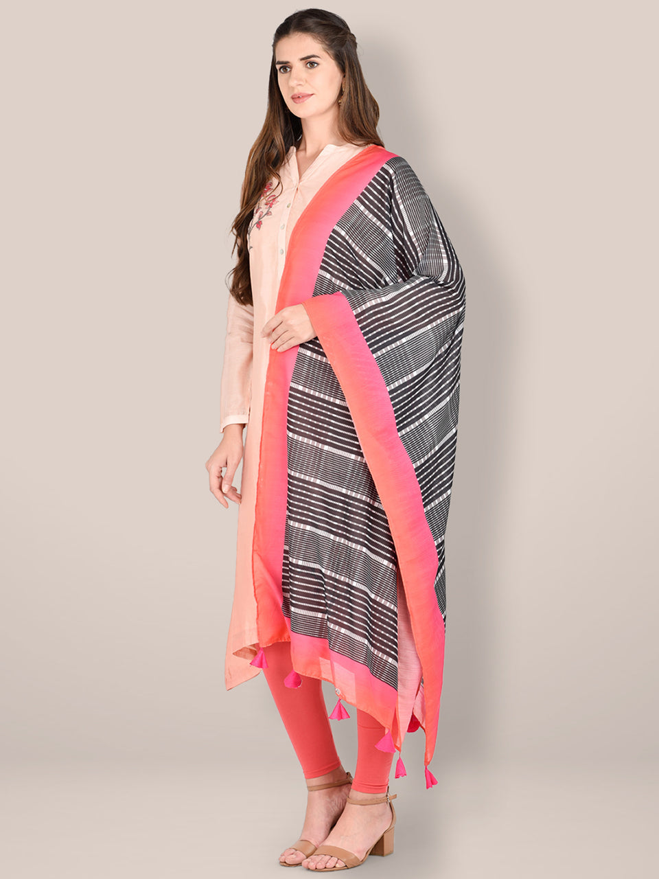 Printed Black and White Silk Dupatta freeshipping - Dupatta Bazaar