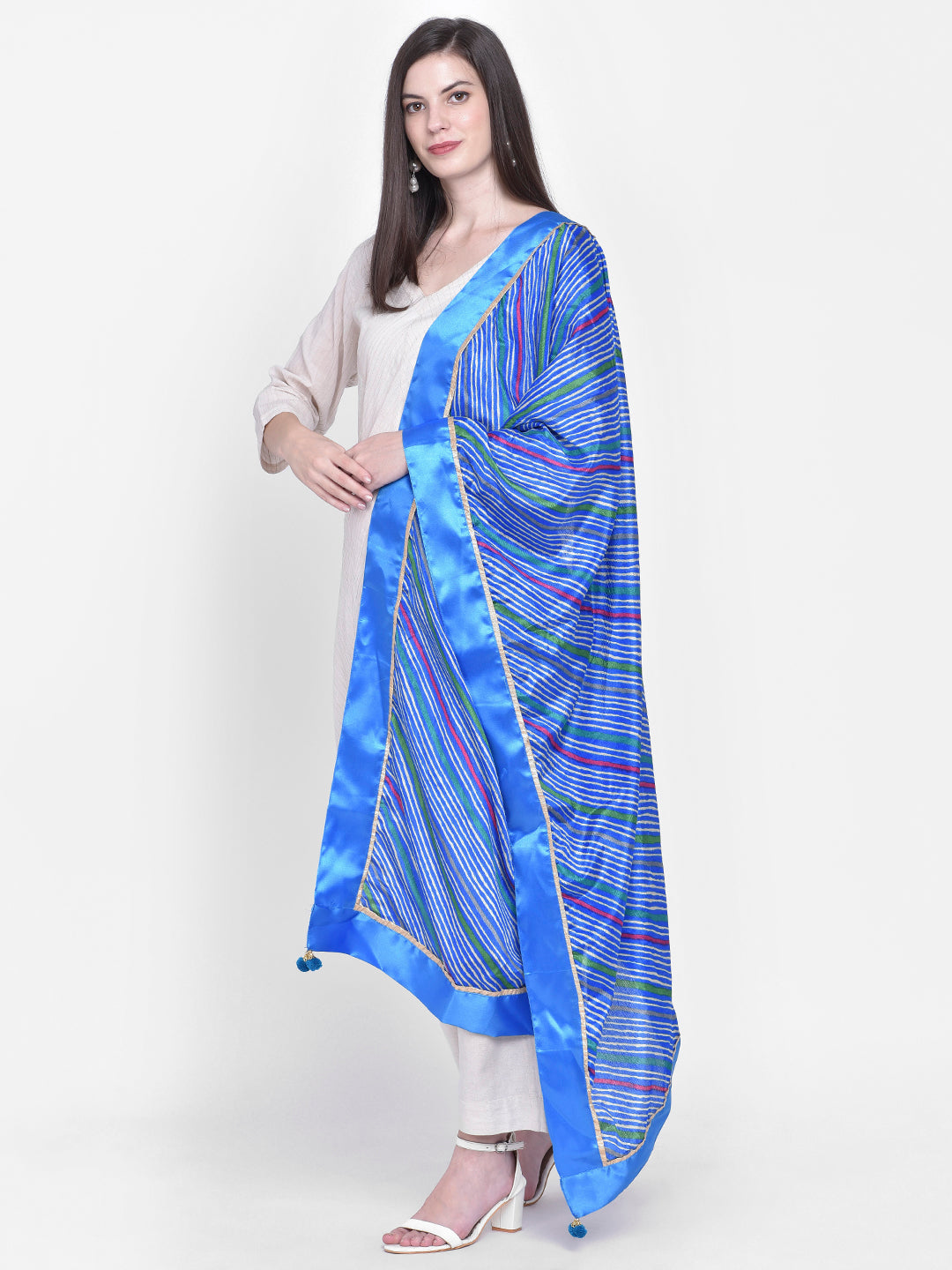 Dupatta Bazaar Woman's Lehariya Blue Crepe Dupatta. - Dupatta Bazaar