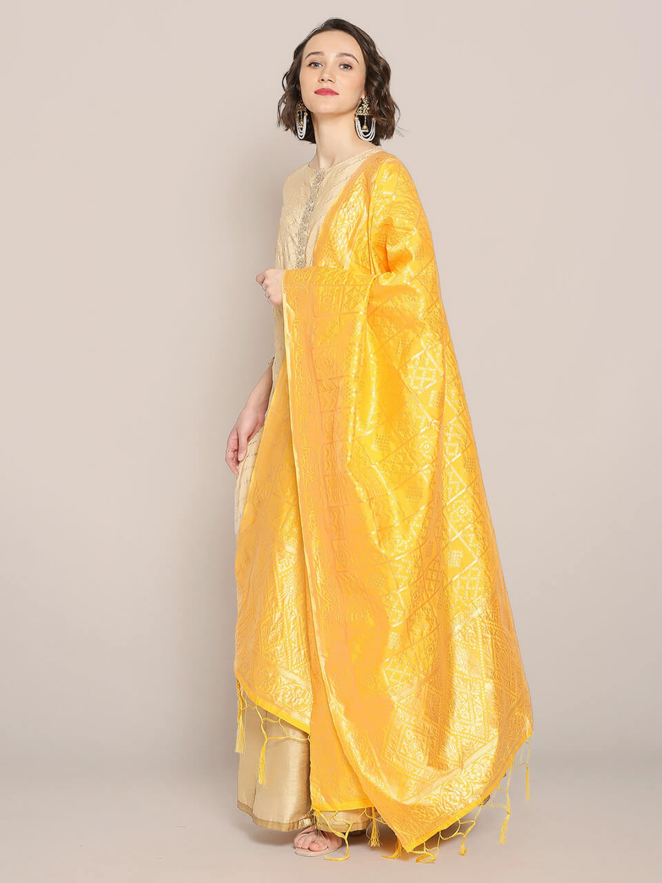 Yellow Banarasi Silk Dupatta
