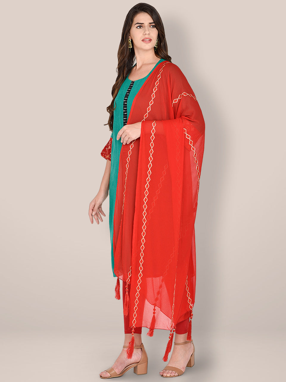Embroidered Red Chiffon Dupatta. freeshipping - Dupatta Bazaar