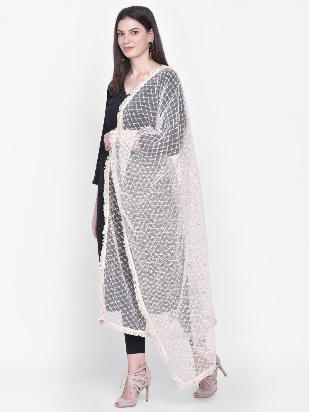 Dupatta Bazaar Woman's White Dupatta with Embroidery - Dupatta Bazaar