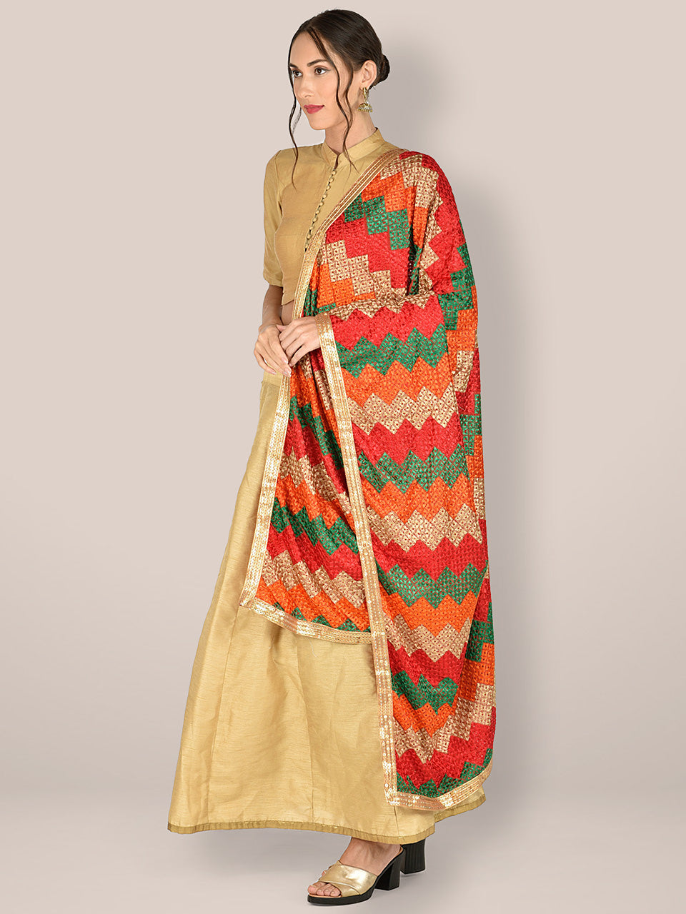 Multicolored Phulkari Embroidered Chiffon Dupatta. freeshipping - Dupatta Bazaar