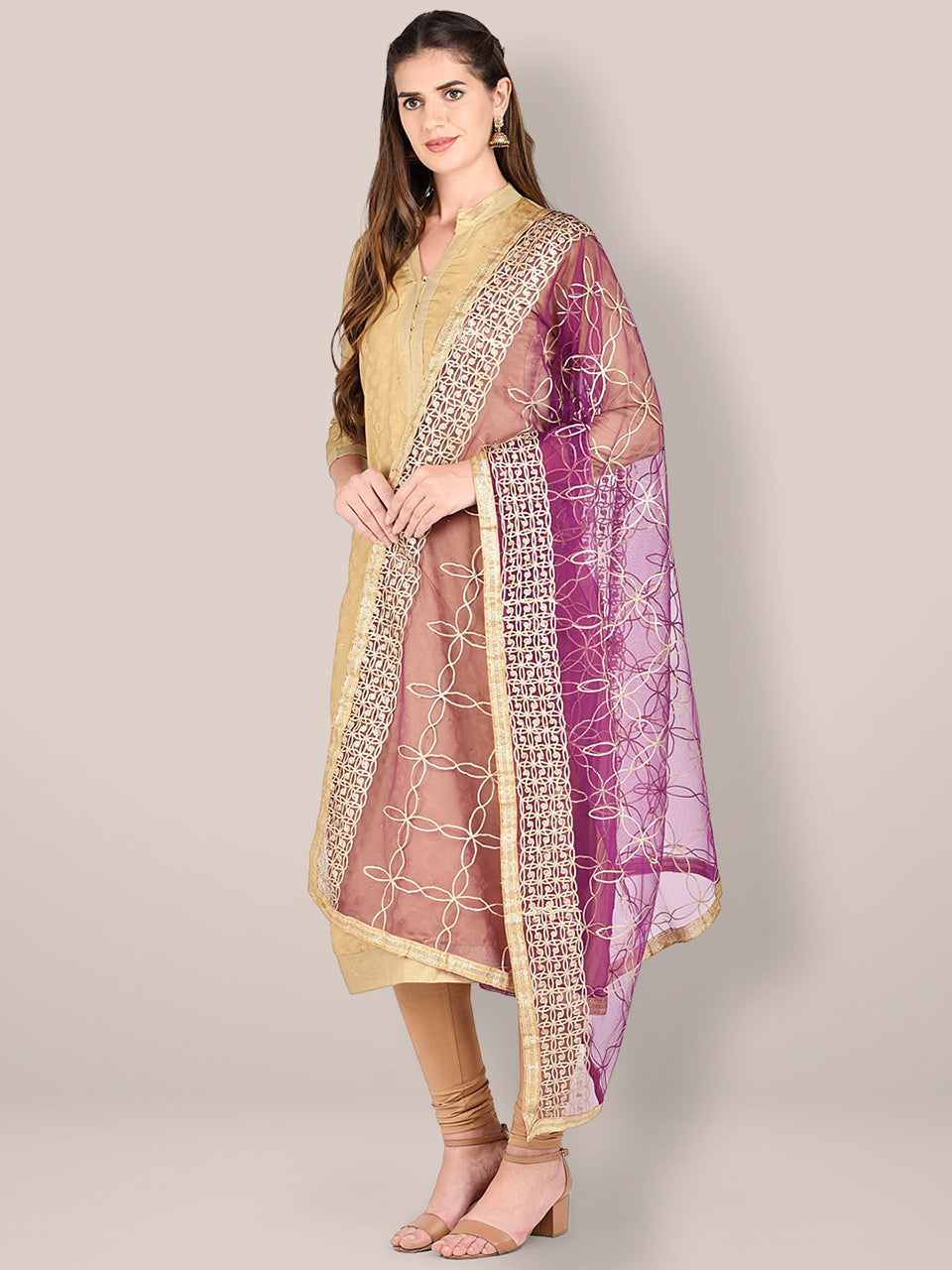 Purple Net Dupatta with Gotta Patti Work. freeshipping - Dupatta Bazaar