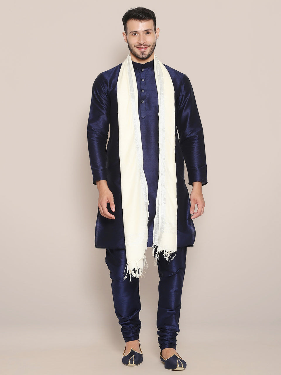 Men's Off White Linen Dupatta freeshipping - Dupatta Bazaar