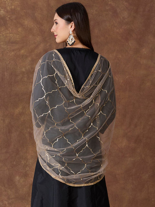 Light Brown Net Dupatta with Sequins Work All over