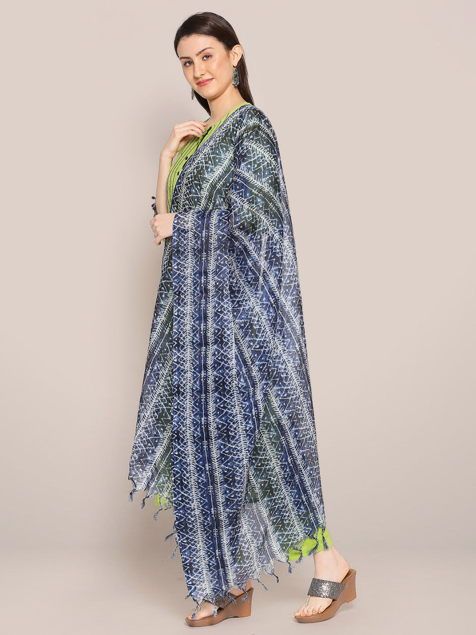 Digital Printed Indigo Blue Kota Doria Dupatta freeshipping - Dupatta Bazaar