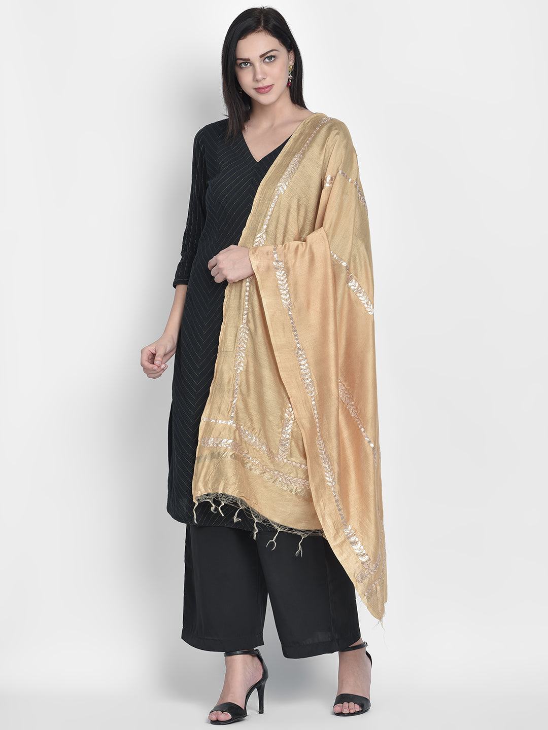 Dupatta Bazaar Woman's Gold Cotton Silk Dupatta with Gotta Patti Work. - Dupatta Bazaar