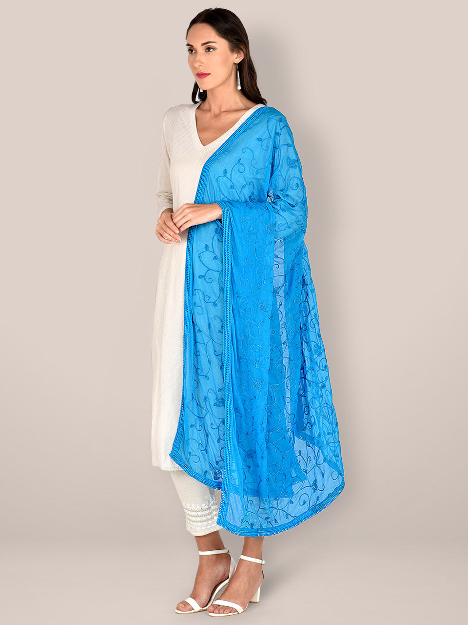 Embroidered Chiffon Dupatta freeshipping - Dupatta Bazaar