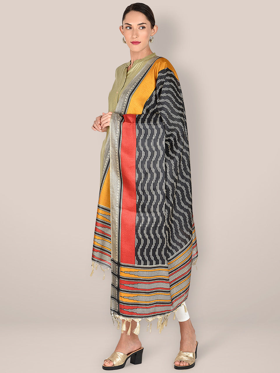Printed Black & Multicoloured Art Silk Dupatta freeshipping - Dupatta Bazaar