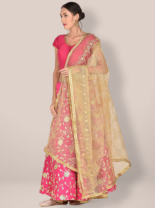 Embellished Gold Net Dupatta freeshipping - Dupatta Bazaar