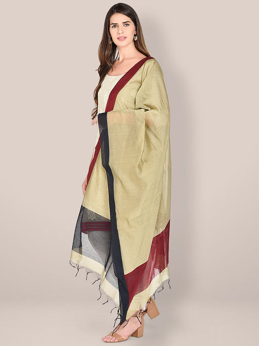 Chanderi Silk Dupatta with Black & Maroon Border freeshipping - Dupatta Bazaar