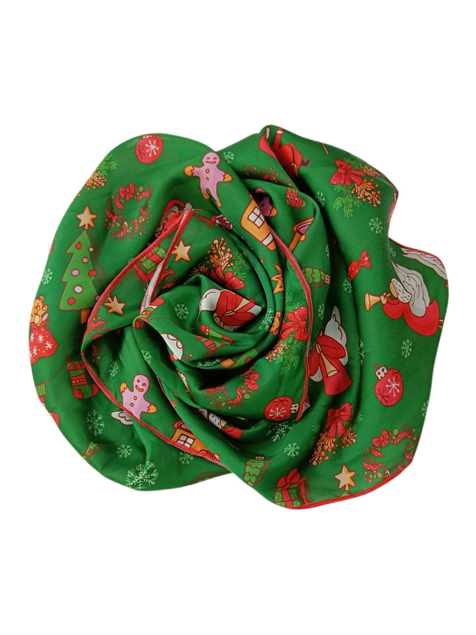 Printed Green Satin Christmas Holiday Scarf/ Stole 
