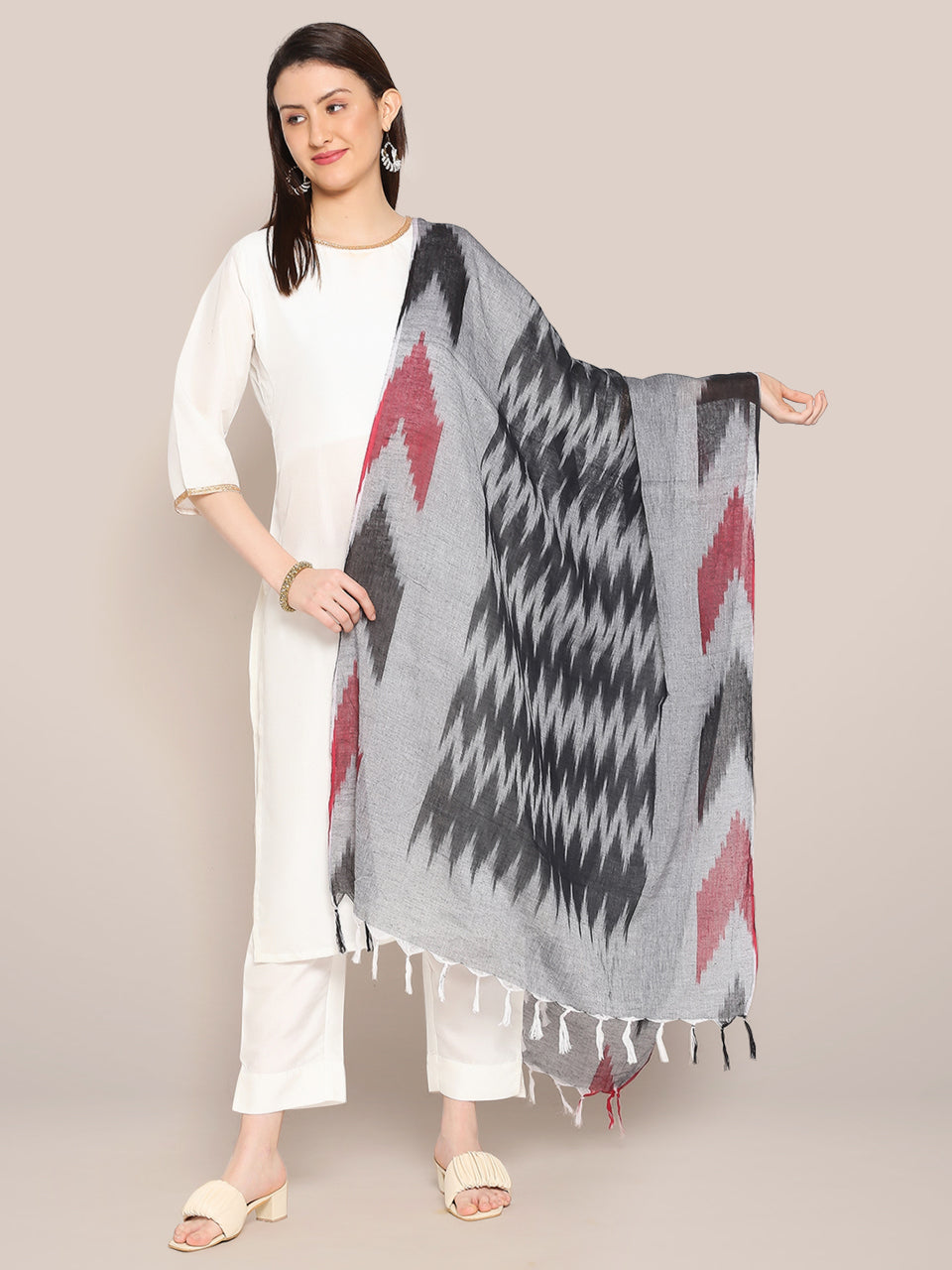 Black & Grey Ikat Cotton Dupatta freeshipping - Dupatta Bazaar