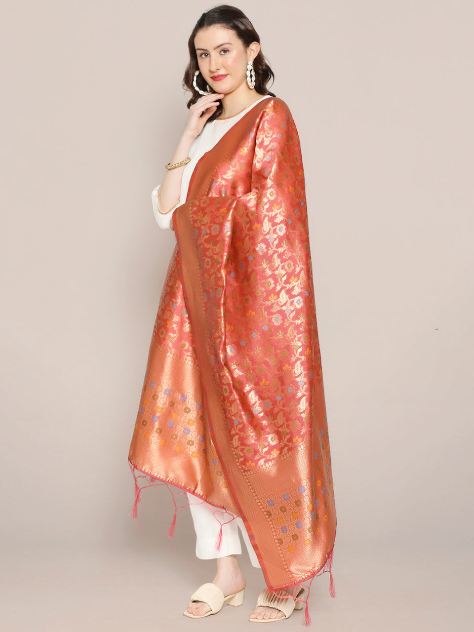 Banarasi Silk Dupatta with Floral Jaal Weaving freeshipping - Dupatta Bazaar