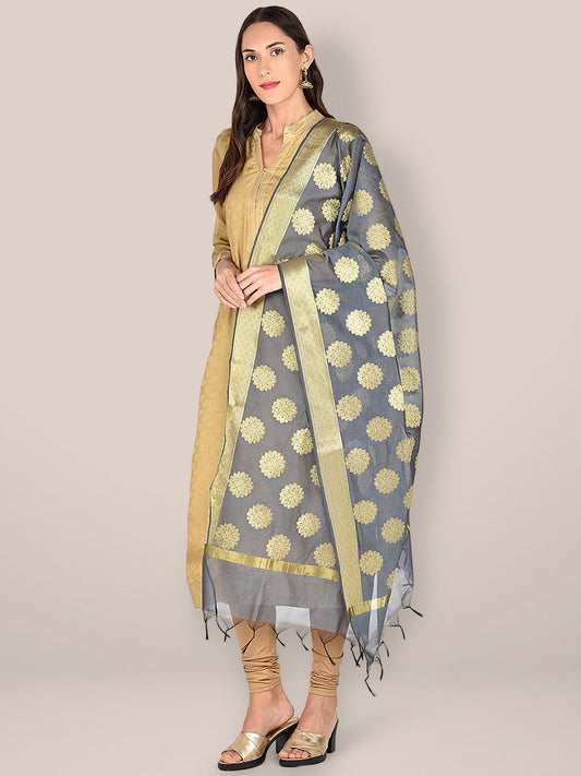 Grey Banarasi Silk Dupatta. freeshipping - Dupatta Bazaar