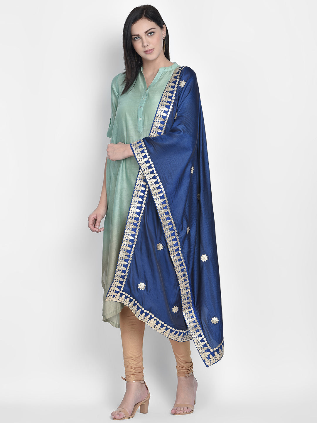 Dupatta Bazaar Woman's Blue Silk Dupatta with Gotta Patti Work. - Dupatta Bazaar