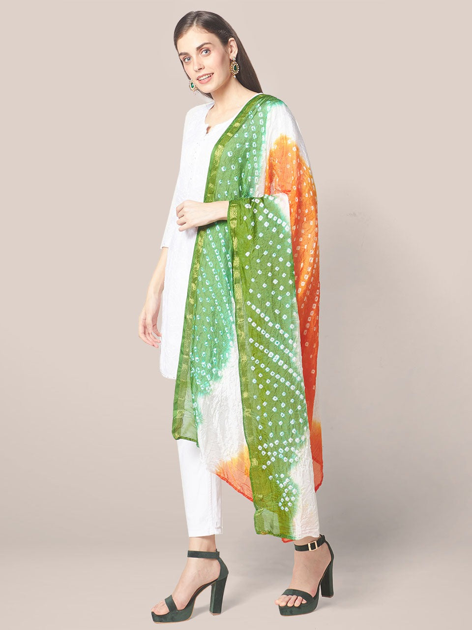 Tri Colour Tiranga Bandhini Silk Dupatta Stole 2meters(Independence Day/Republic Day) freeshipping - Dupatta Bazaar