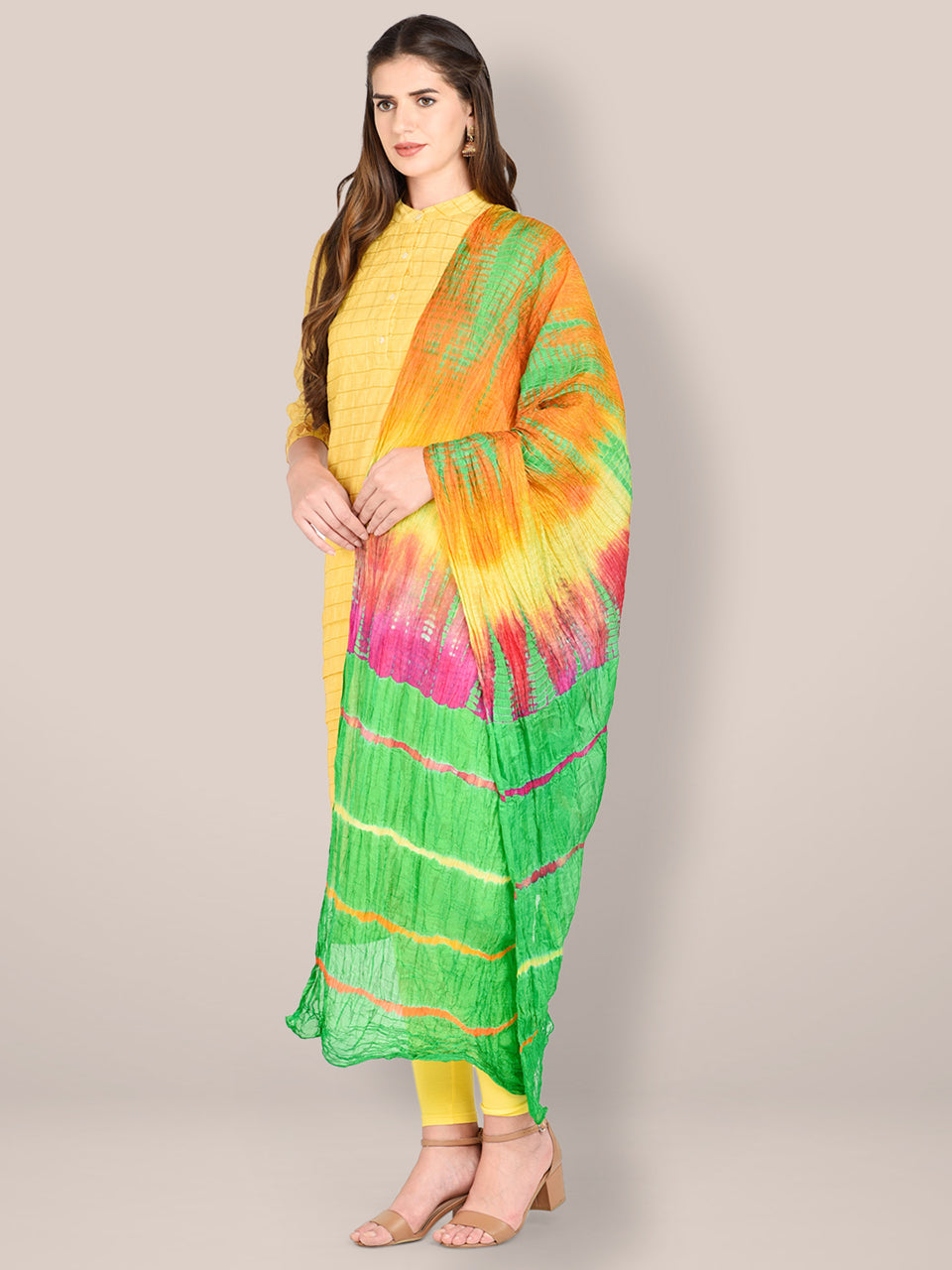 Green & Multicoloured Blended Silk Dupatta freeshipping - Dupatta Bazaar