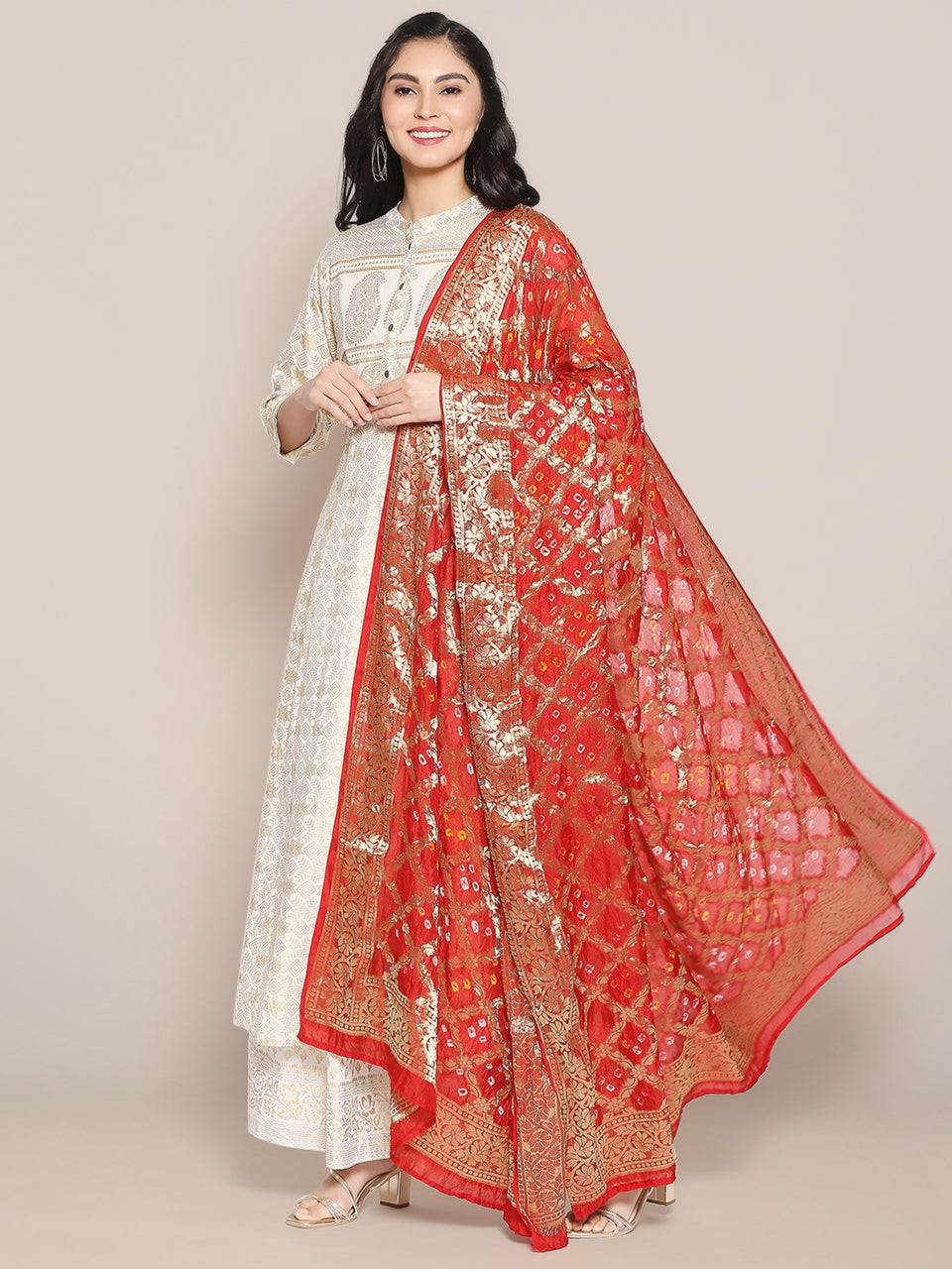 Silk Red Gharchola Bandhini Dupatta freeshipping - Dupatta Bazaar