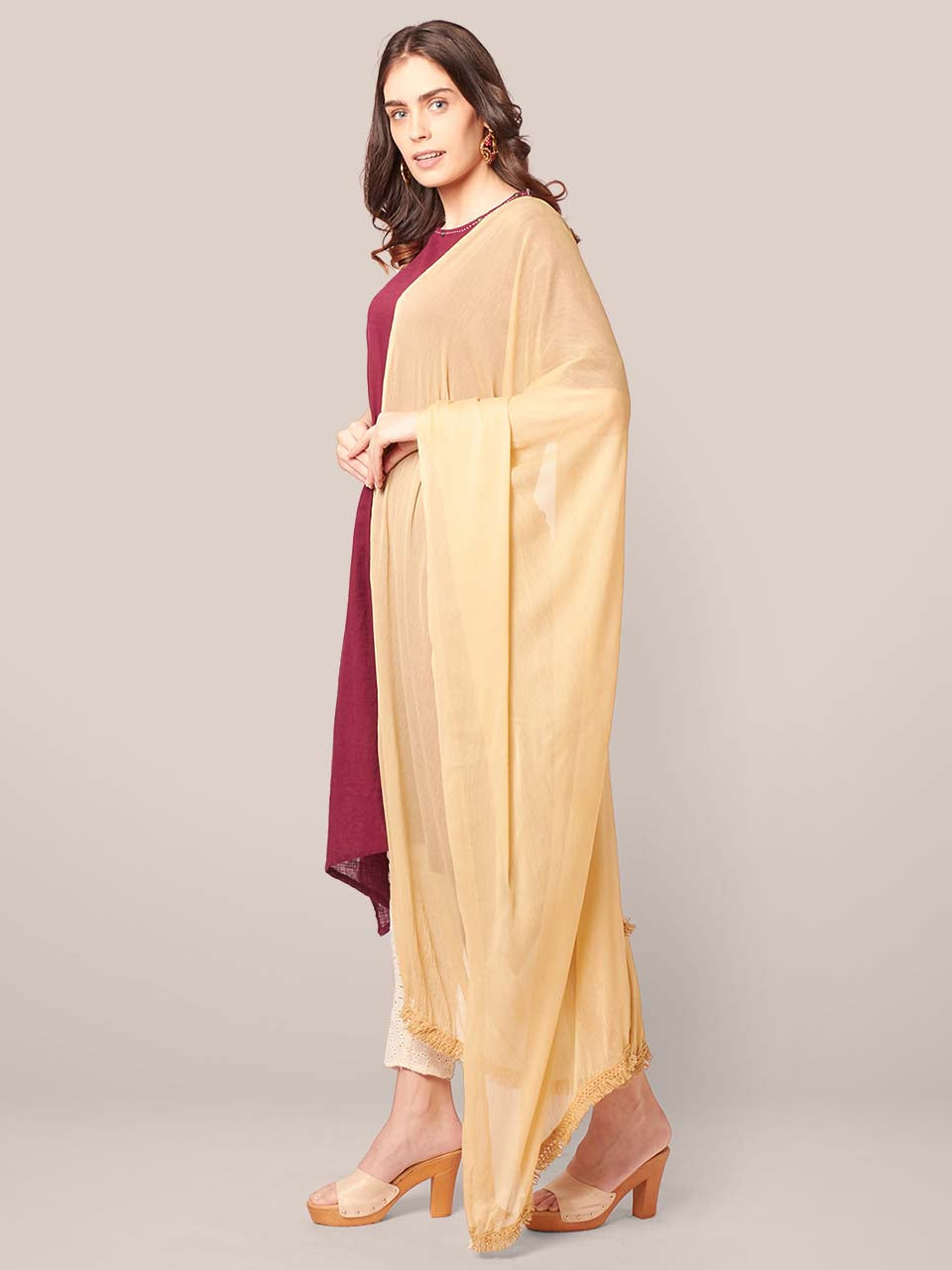Plain Beige Chiffon Dupatta freeshipping - Dupatta Bazaar