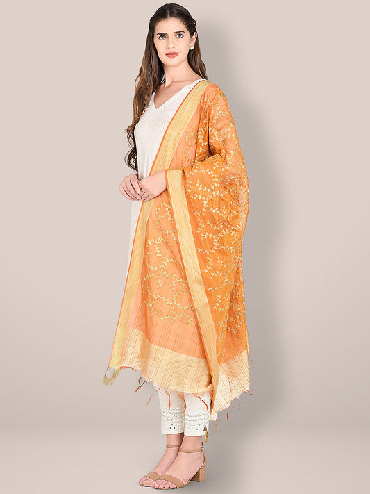 Embroidered Rust Blended Silk Dupatta. freeshipping - Dupatta Bazaar