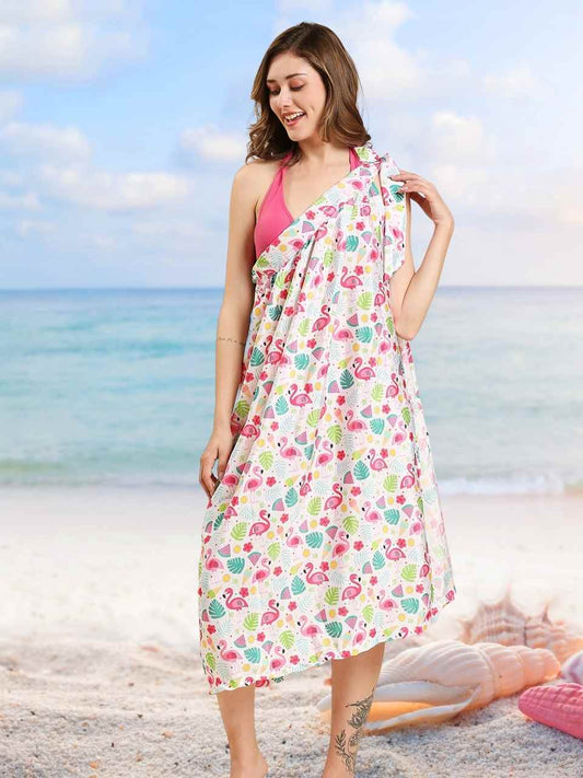 Pink & White Crepe Satin Wrap Around Skirt Sarong