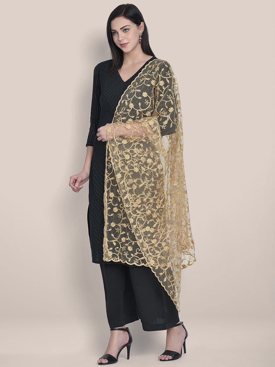 Floral Embroidered Net Dupatta freeshipping - Dupatta Bazaar