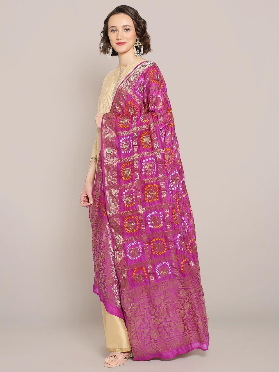 Purple Gharchola Bandhini dupatta