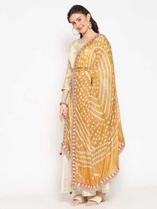 Bandhini Silk dupatta with Gotta Patti Border.