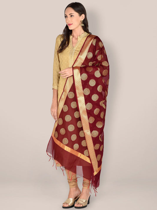 Maroon Banarasi Silk Dupatta. freeshipping - Dupatta Bazaar