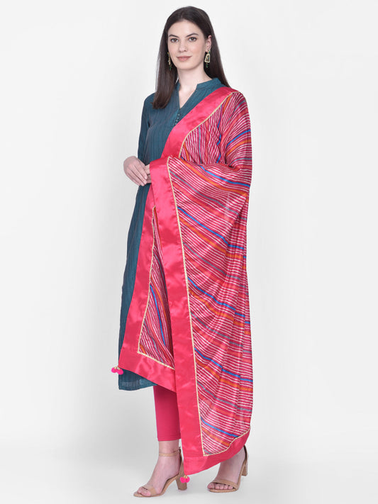 Dupatta Bazaar Woman's Lehariya Pink Crepe Silk Dupatta. - Dupatta Bazaar