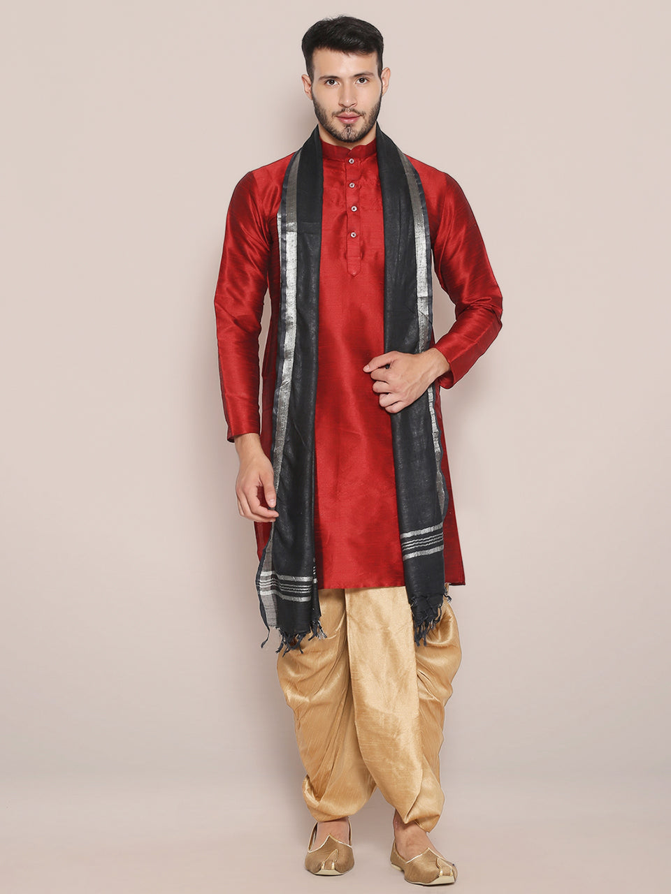 Men's Black Linen Dupatta freeshipping - Dupatta Bazaar