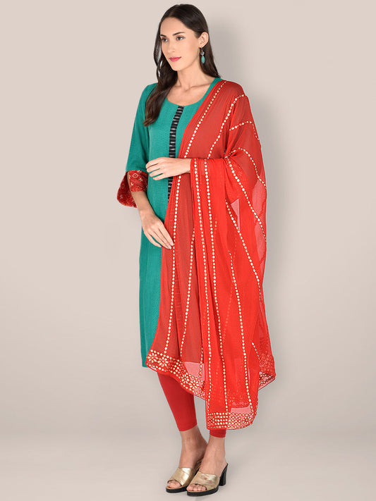 Red Chiffon Dupatta with Gotta Patti Work. freeshipping - Dupatta Bazaar