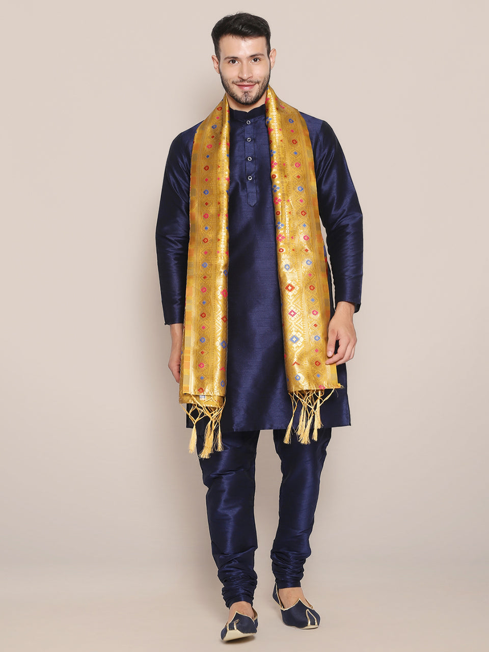 Men's Gold Banarasi Silk Dupatta. freeshipping - Dupatta Bazaar