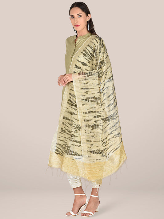 Printed Beige & Black Silk Dupatta. freeshipping - Dupatta Bazaar