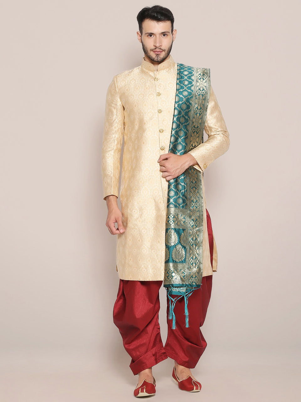 Men's Blue Banarasi Silk Dupatta. freeshipping - Dupatta Bazaar