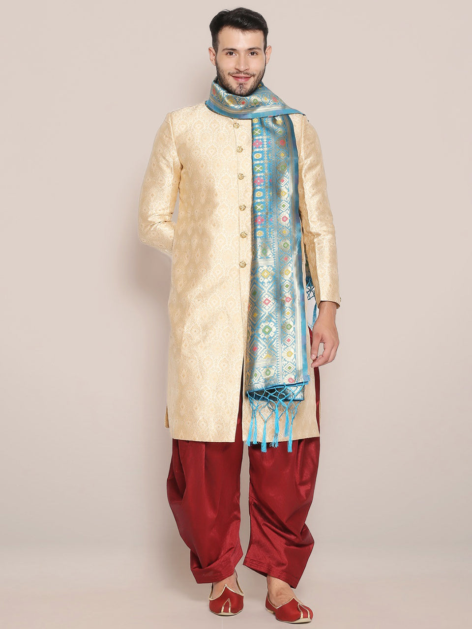 Men's Blue Banarasi Silk Dupatta. freeshipping - Dupatta Bazaar
