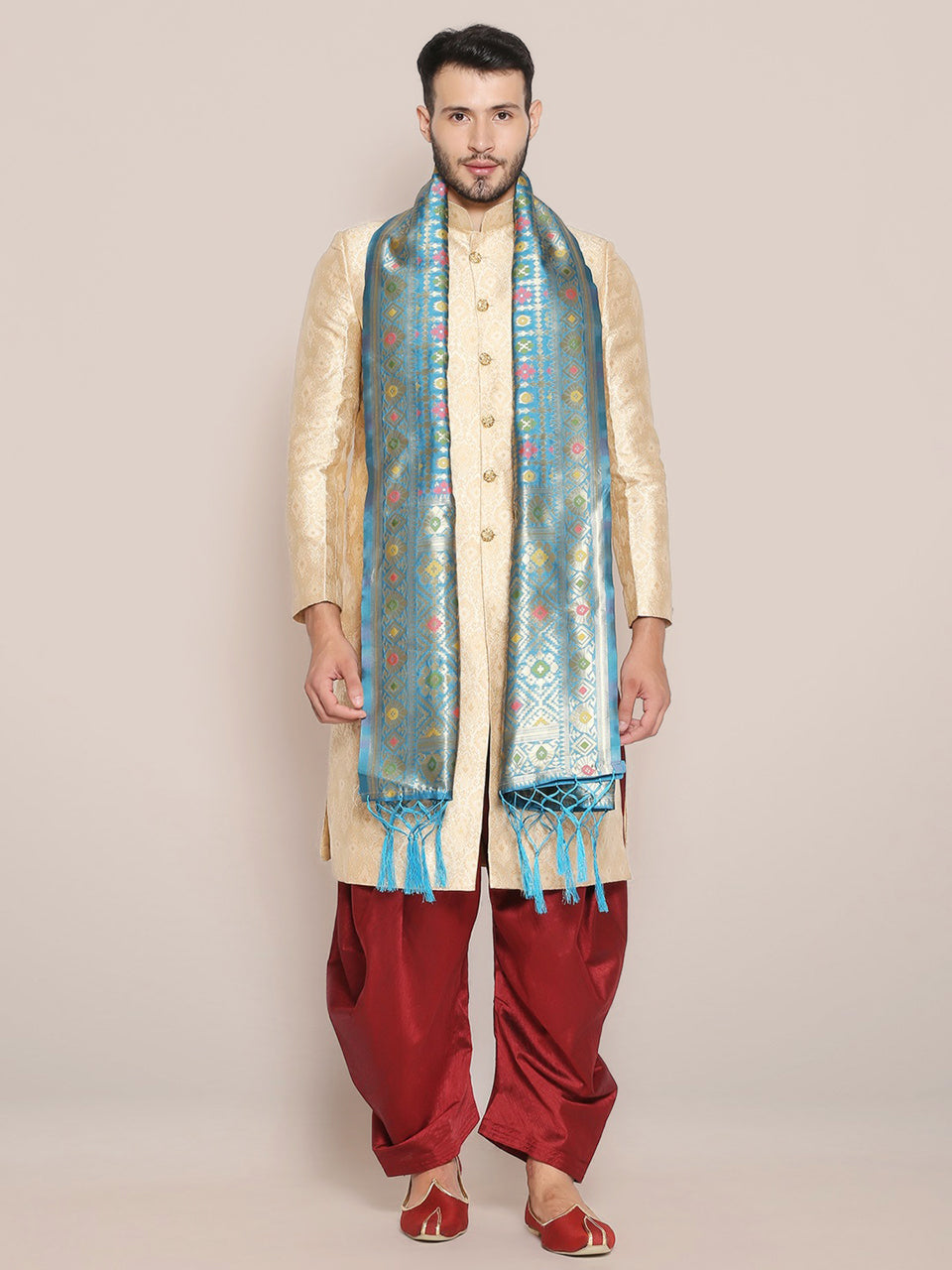 Men's Blue Banarasi Silk Dupatta. freeshipping - Dupatta Bazaar