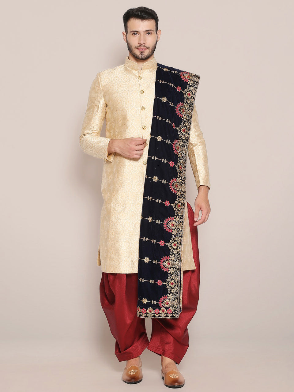 Men's Navy Blue Velvet Dupatta. freeshipping - Dupatta Bazaar
