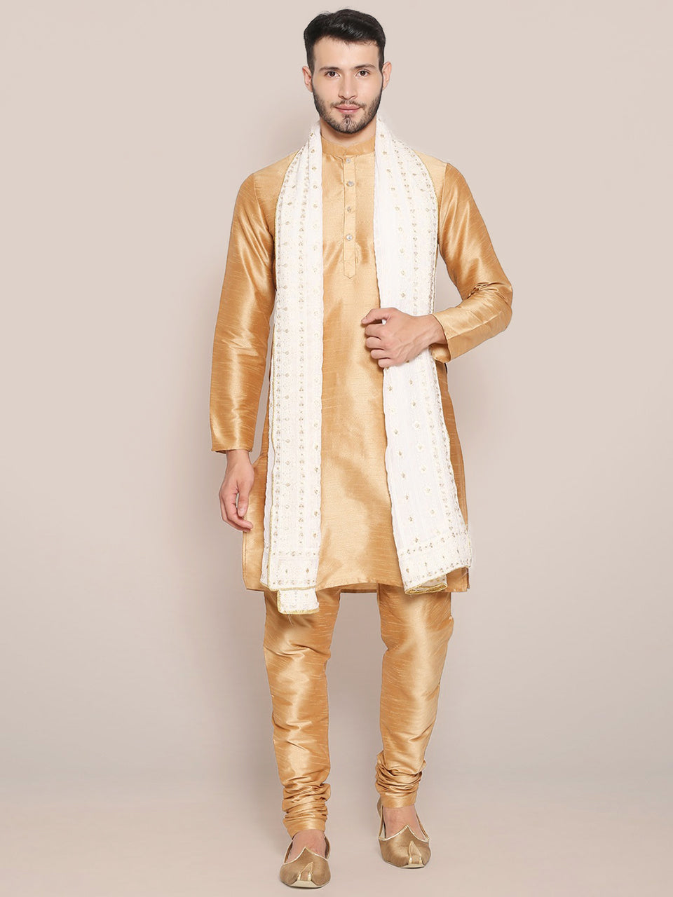 Men's Off White Lucknowi Georgette Dupatta freeshipping - Dupatta Bazaar