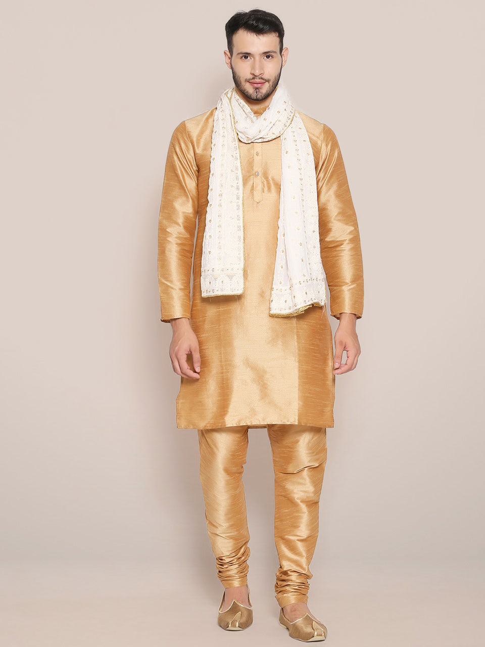 Men's Off White Lucknowi Georgette Dupatta freeshipping - Dupatta Bazaar