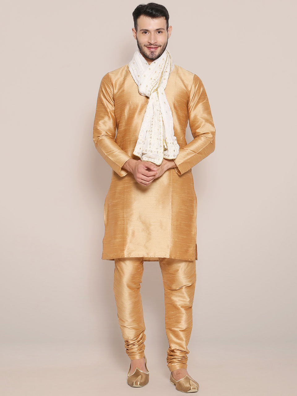 Men's Off White Lucknowi Georgette Dupatta freeshipping - Dupatta Bazaar