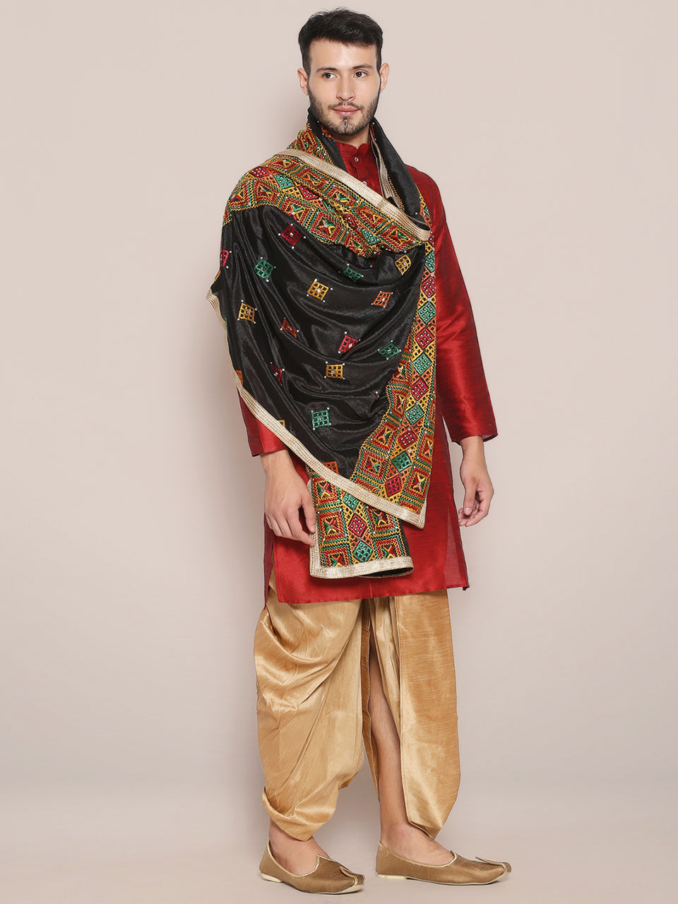 Men's Black & Gold Phulkari Dupatta freeshipping - Dupatta Bazaar